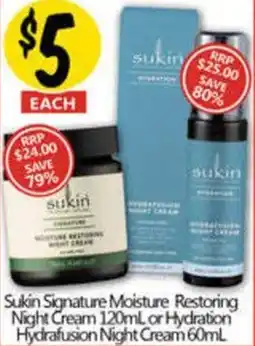 NQR Sukin Signature Moisture Restoring Night Cream or Hydration Hydrafusion Night Cream offer