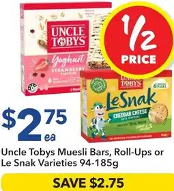 Ritchies Uncle Tobys Muesli Bars, Roll-Ups or Le Snak Varieties offer