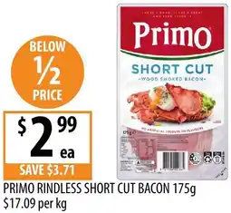 Supabarn Primo rindless short cut bacon offer