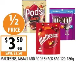 Supabarn Maltesers, m&m's and pods snack bag offer