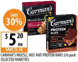 Supabarn Carman's muesli, nut and protein bars offer