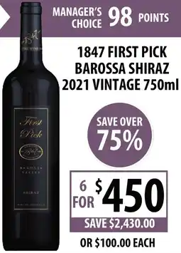 Supabarn 1847 first pick barossa shiraz 2021 vintage offer