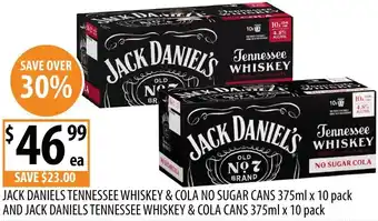 Supabarn Jack daniels tennessee whiskey & cola no sugar cans and jack daniels tennessee whiskey & cola cans offer