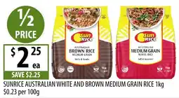 Supabarn Sunrice australian white and brown medium grain rice offer