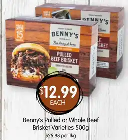 Spudshed Benny's pulled or whole beef brisket varieties offer