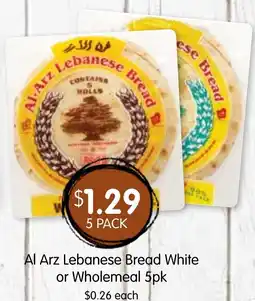 Spudshed Al arz lebanese bread white or wholemeal offer
