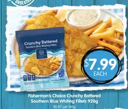 Spudshed Fisherman's choice crunchy battered southern blue whiting fillets offer
