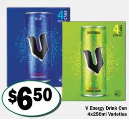 Friendly Grocer V energy drink can varieties offer