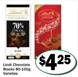 Friendly Grocer Lindt chocolate blocks varieties offer