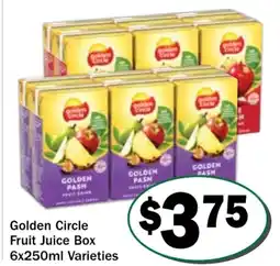 Friendly Grocer Golden circle fruit juice box varieties offer