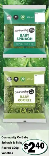 Friendly Grocer Community co baby spinach & baby rocket varieties offer