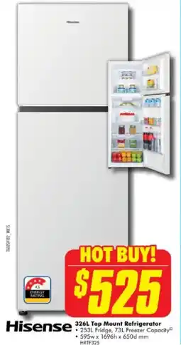 The Good Guys Hisense Fridge 326L Top Mount Refrigerator offer