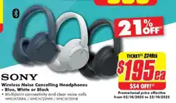 The Good Guys Sony wireless noise cancelling headphones - blue, white or black offer