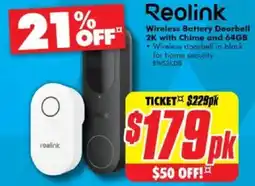 The Good Guys Reolink wireless battery doorbell 2k with chime and 64gb offer
