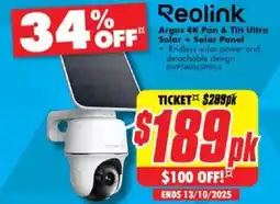 The Good Guys Reolink argus 4k pan & tilt ultra solar + solar panel offer