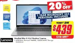 The Good Guys Lenovo ideapad slim li 15.6" pentium laptop offer