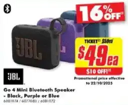 The Good Guys Go 4 mini bluetooth speaker black, purple or blue offer