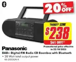 The Good Guys Panasonic dab+ digital/fm radio cd boombox with bluetooth offer