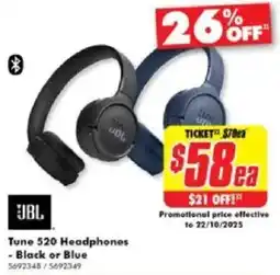 The Good Guys JBL Tune 520 Headphones - Black or Blue offer