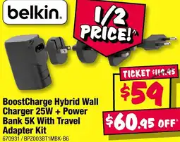 JB Hi-Fi belkin BoostCharge Hybrid Wall Charger 25W + Power Bank 5K With Travel Adapter Kit offer