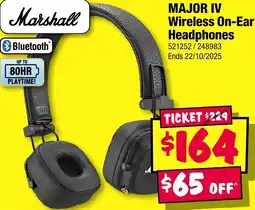 JB Hi-Fi Marshall MAJOR IV Wireless On-Ear Headphones offer