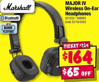 JB Hi-Fi Marshall MAJOR IV Wireless On-Ear Headphones offer