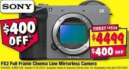 JB Hi-Fi SONY FX2 Full Frame Cinema Line Mirrorless Camera offer