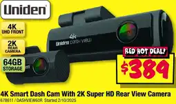 JB Hi-Fi Uniden 4K Smart Dash Cam With 2K Super HD Rear View Camera offer