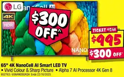 JB Hi-Fi LG 65" 4K NanoCell Al Smart LED TV offer
