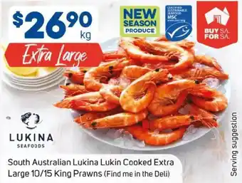 Foodland South australian lukina lukin cooked extra large 10/15 king prawns offer