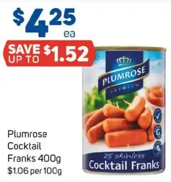 Foodland Plumrose cocktail franks offer