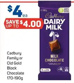Foodland Cadbury family or old gold block chocolate offer