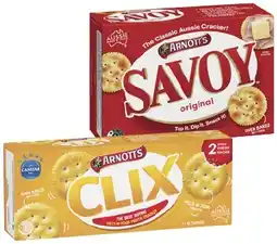 IGA Arnott’s Savoy 170-225g, Clix or Salada Crackers 250g Selected Varieties offer