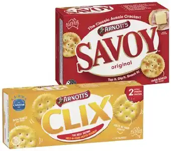 IGA Arnott’s Savoy 170-225g, Clix or Salada Crackers 250g Selected Varieties offer