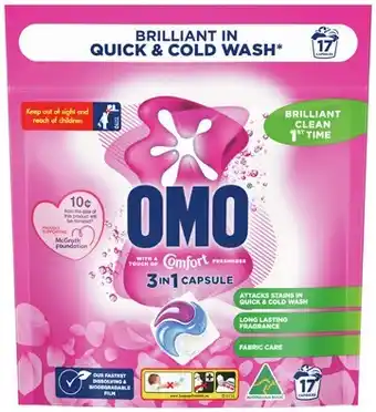 IGA OMO McGrath 3 in 1 Laundry Capsules with Comfort 17 Pack offer