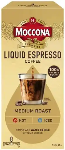 IGA Moccona Liquid Espresso Coffee Sachet 8 Pack Selected Varieties offer