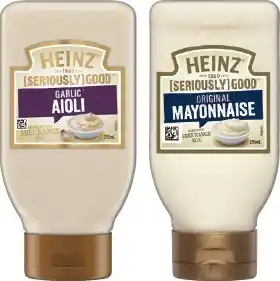 IGA Heinz Seriously Good Aioli, Mayonnaise or Tartare 295mL Selected Varieties offer