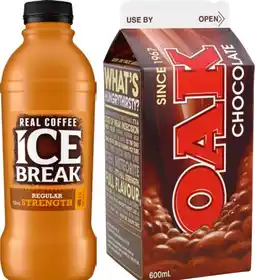 IGA Oak Flavoured Milk 600mL or Ice Break Coffee 500mL Selected Varieties offer