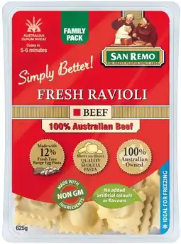 IGA San Remo Fresh Beef Ravioli 625g offer