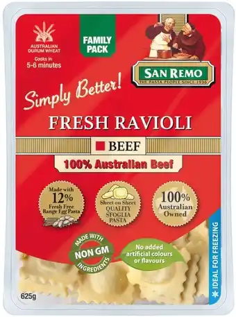 IGA San Remo Fresh Beef Ravioli 625g offer