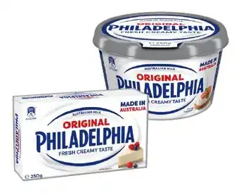 IGA Philadelphia Cream Cheese Spreadable Tub or Block 250g Selected Varieties offer