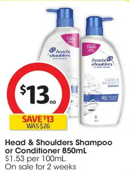 Coles Head & Shoulders Shampoo or Conditioner offer