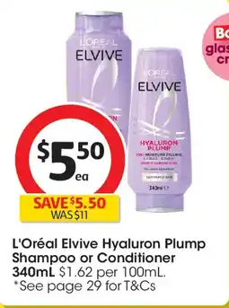 Coles L'Oréal Elvive Hyaluron Plump Shampoo or Conditioner offer