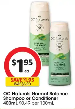 Coles OC Naturals Normal Balance Shampoo or Conditioner offer