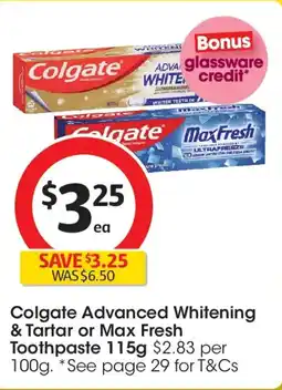 Coles Colgate Advanced Whitening & Tartar or Max Fresh Toothpaste offer