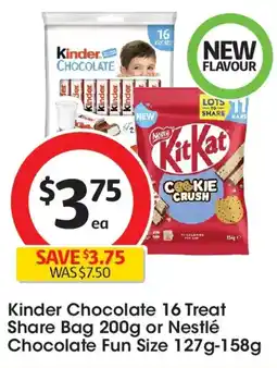 Coles Kinder Chocolate 16 Treat Share Bag or Nestlé Chocolate Fun Size offer