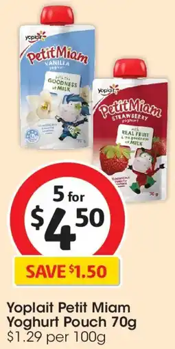 Coles Yoplait Petit Miam Yoghurt Pouch offer