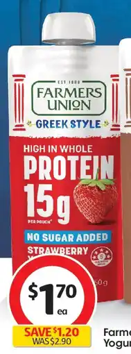 Coles Farmers Union No Added Sugar Protein Yoghurt Pouch Strawberry offer