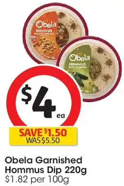 Coles Obela Garnished Hommus Dip offer