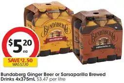Coles Bundaberg Ginger Beer or Sarsaparilla Brewed Drinks offer